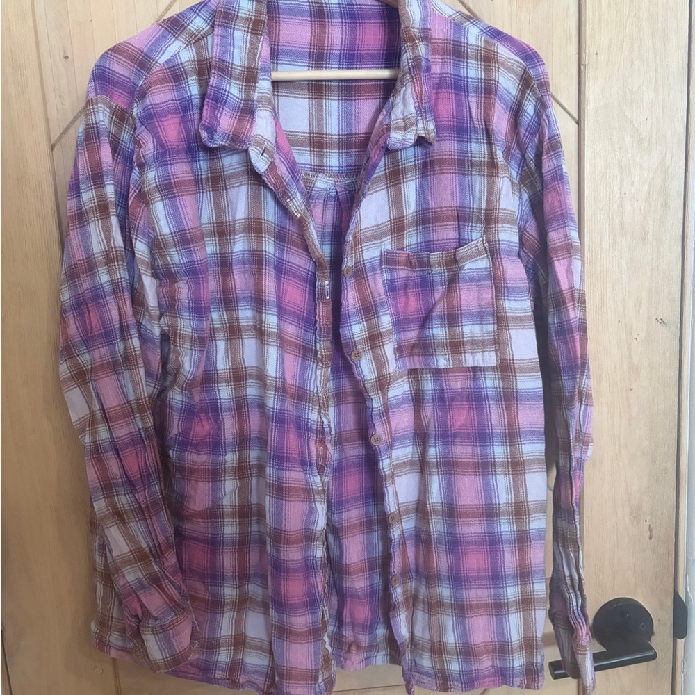 Pink Brown Oversized Plaid Flannel